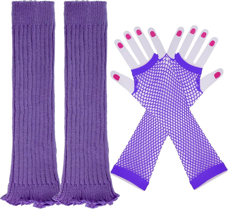Miayon Leg Warmers Fishnet Gloves Fingerless Set Knit Long Socks for Women Girls 80s 90s Party Accessories Halloween - Image 1